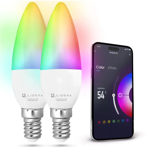 Lideka® - Slimme LED Smart Lampen - E14 - Set Van 2 - RGBW - Dimbaar LED Lampen Lideka Home   