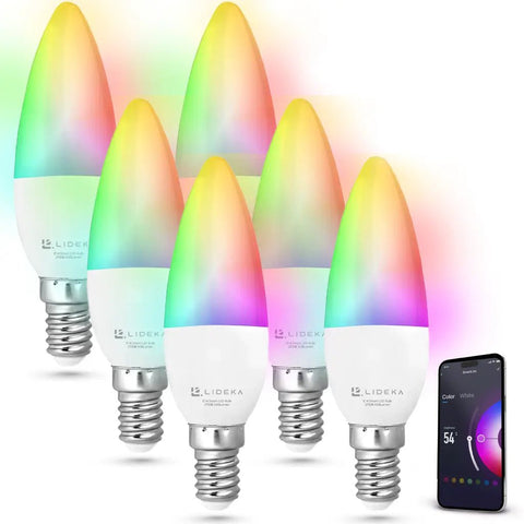 Lideka® - Slimme LED Smart Lampen - E14 - Set Van 6 - RGBW - met App - 6W - Dimbaar LED lampen Lideka Home   