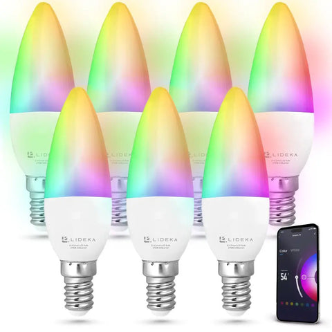 Lideka® - Slimme LED Smart Lampen - E14 - Set Van 7 - RGBW - met App - 6W -Dimbaar LED lampen Lideka Home   