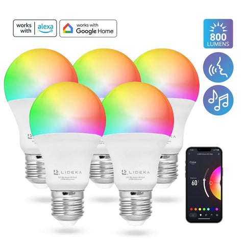 Lideka® Smart LED Lamp - E27 9W - RGBW - Dimbaar - Set van 5 LED Lampen Lideka Home   