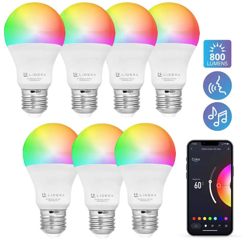 Lideka® - Slimme LED Smart Lampen - E27 9W - Set Van 7 - RGBW - met App - Dimbaar LED lampen Lideka Home   