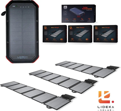 Lideka® - Solar Powerbank + 3x Solar Charger - 30.000 mAh Powerbank Solar Powerbank en Chargers Lideka Home   