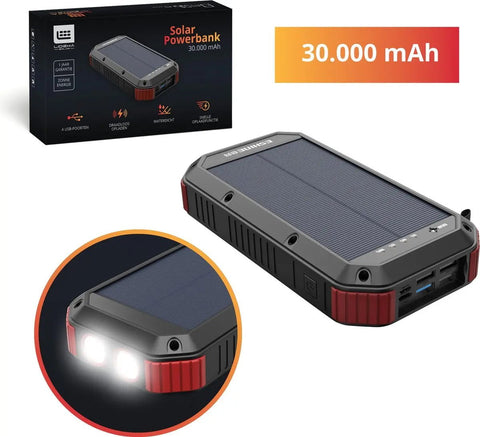 Lideka® Solar Powerbank 30000 mAh - 4x USB - USB C - Snel & Draadloos Opladen Powerbank Lideka Home   