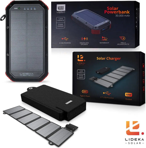 Lideka® - Solar Powerbank + Solar Charger - 30.000 mAh Powerbank Solar Powerbank en Chargers Lideka Home   
